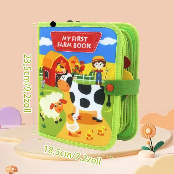 Medidas del libro de fieltro: 18,5 cm de ancho por 23,5 cm de alto